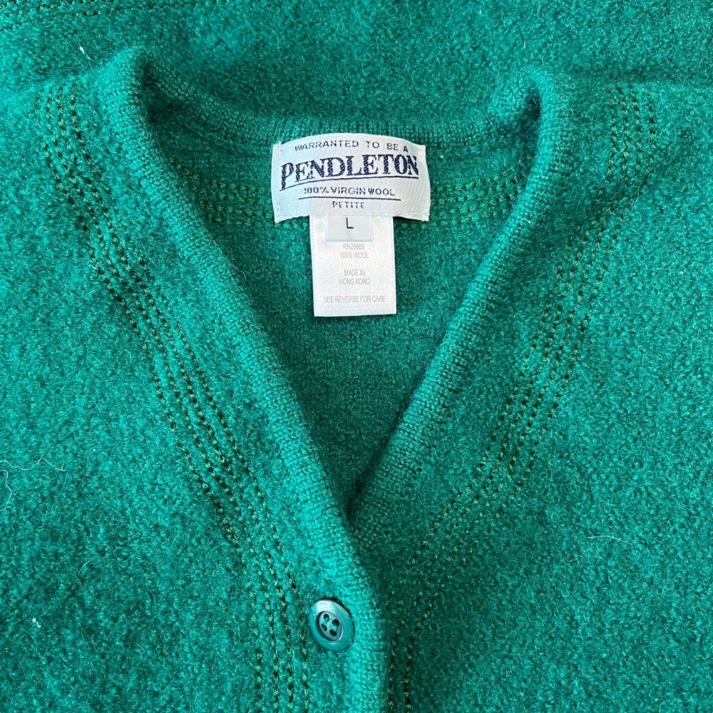 100% Virgin Wool Pendleton Green Button Up Cardigan with Embroidered Detail - Picture 6 of 8